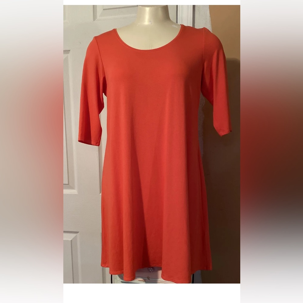 NWT Eileen Fisher SZ M Tunic Dress Top Watermelon Tangerine Bateau Neck GORGEOUS